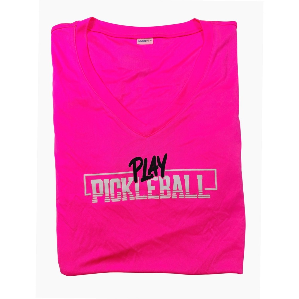 Sport-Tek Play Pickleball Shirt Womens Large Pink Excellent Long Sleeve V-Neck